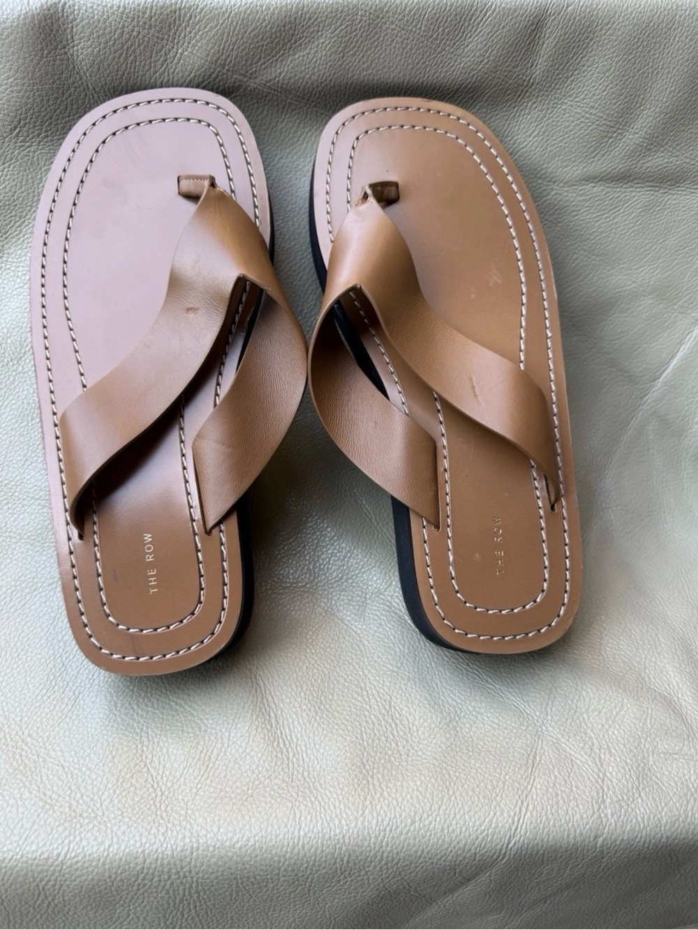 The Row Brown Leather Crossover Toe-Loop Sandals
